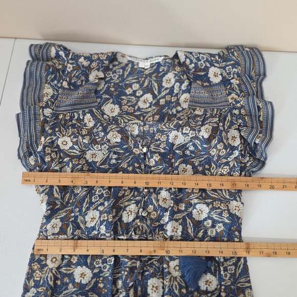 Veronica Beard Tinzia Floral Midi Dress Women Large Blue Boho Ruffle Tassels - Picture 9 of 13